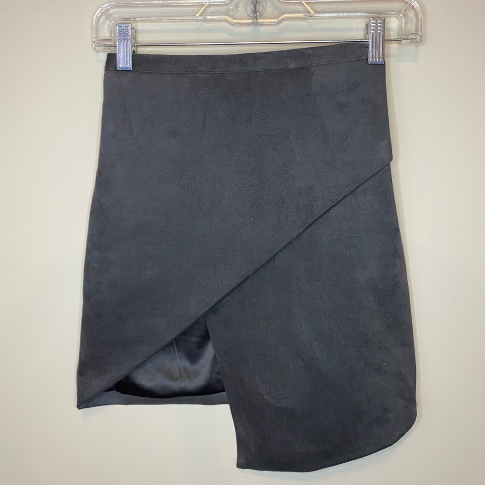 Grey suede leg slit mini skirt